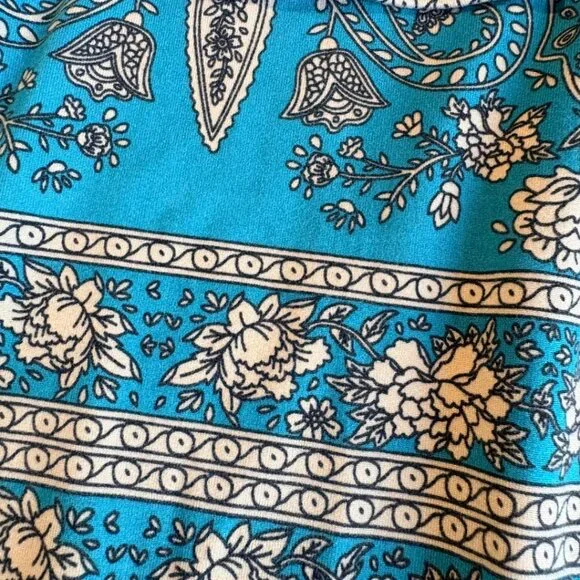 Traleubie Turquoise Paisley Zip Tunic Top whimsigoth Swing Blouse L - Picture 5 of 8